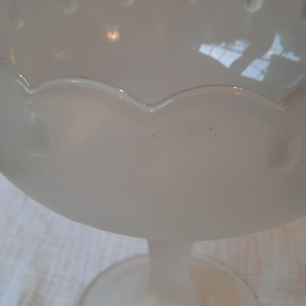Large clear Frosted Vintage Indian glass open candy bowl on pedestal no chips